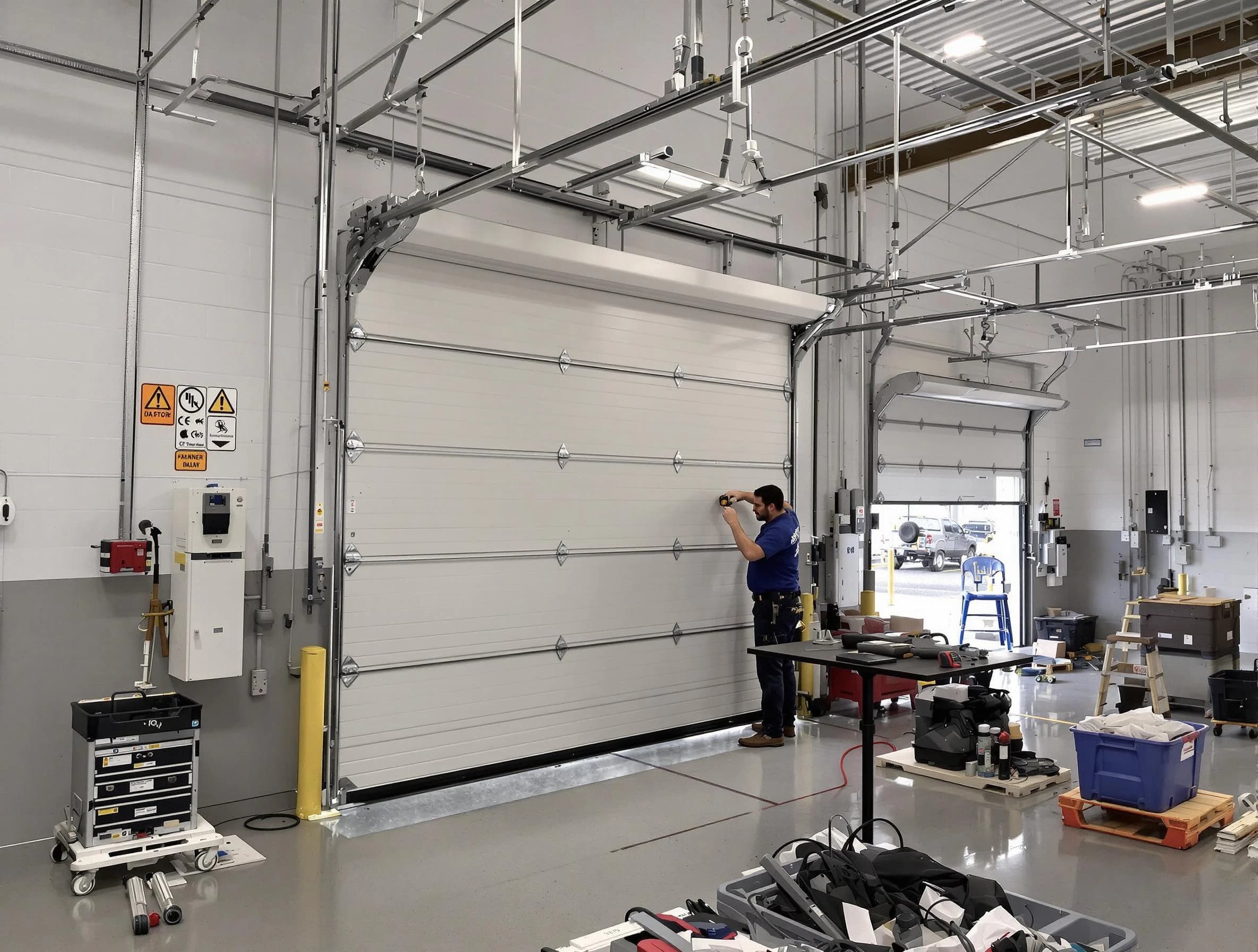 Commercial garage door repair being performed by Covington Garage Door Repair expert in Covington