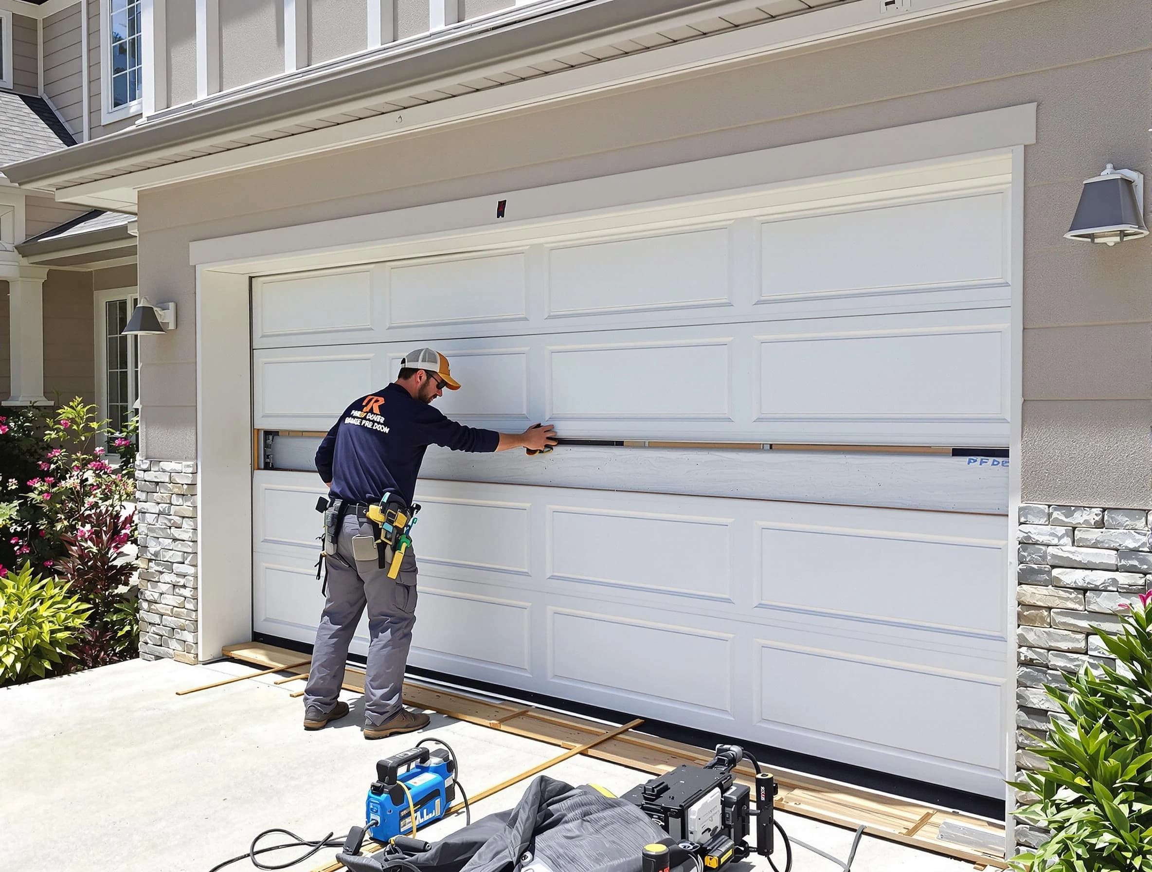 Covington Garage Door Repair team performing complete garage door replacement at Covington residence