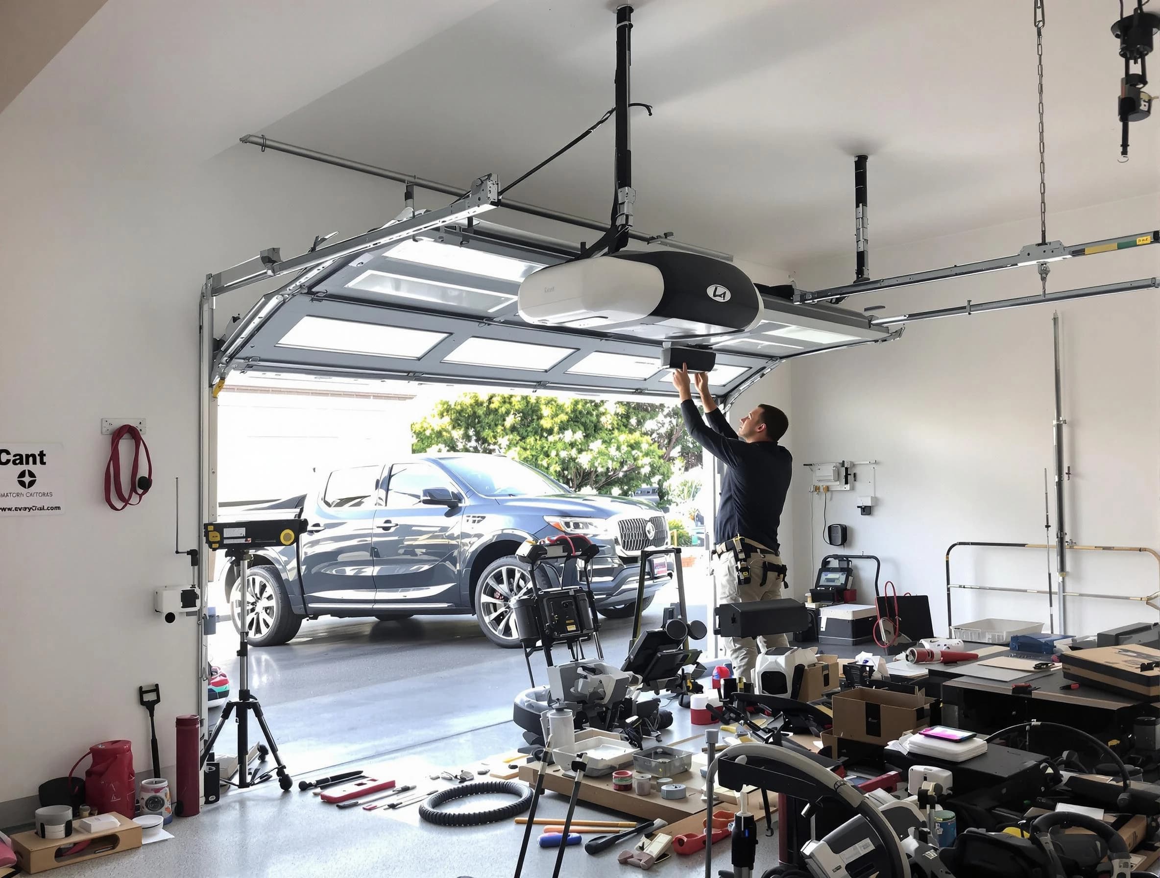 Covington Garage Door Repair specialist installing smart garage door opener system in Covington home