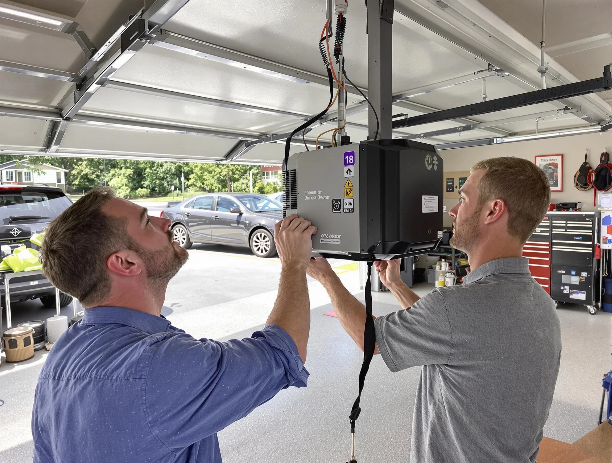 Covington Garage Door Repair technician installing garage door opener in Covington