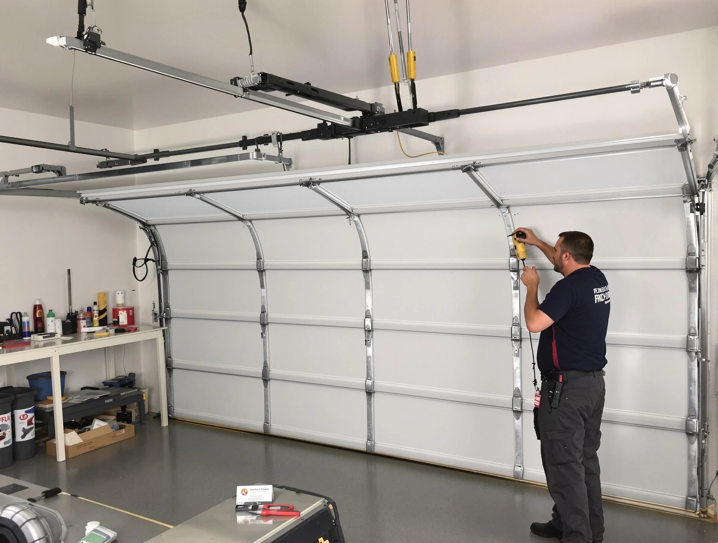 Covington Garage Door Repair certified technician performing overhead door system repair in Covington