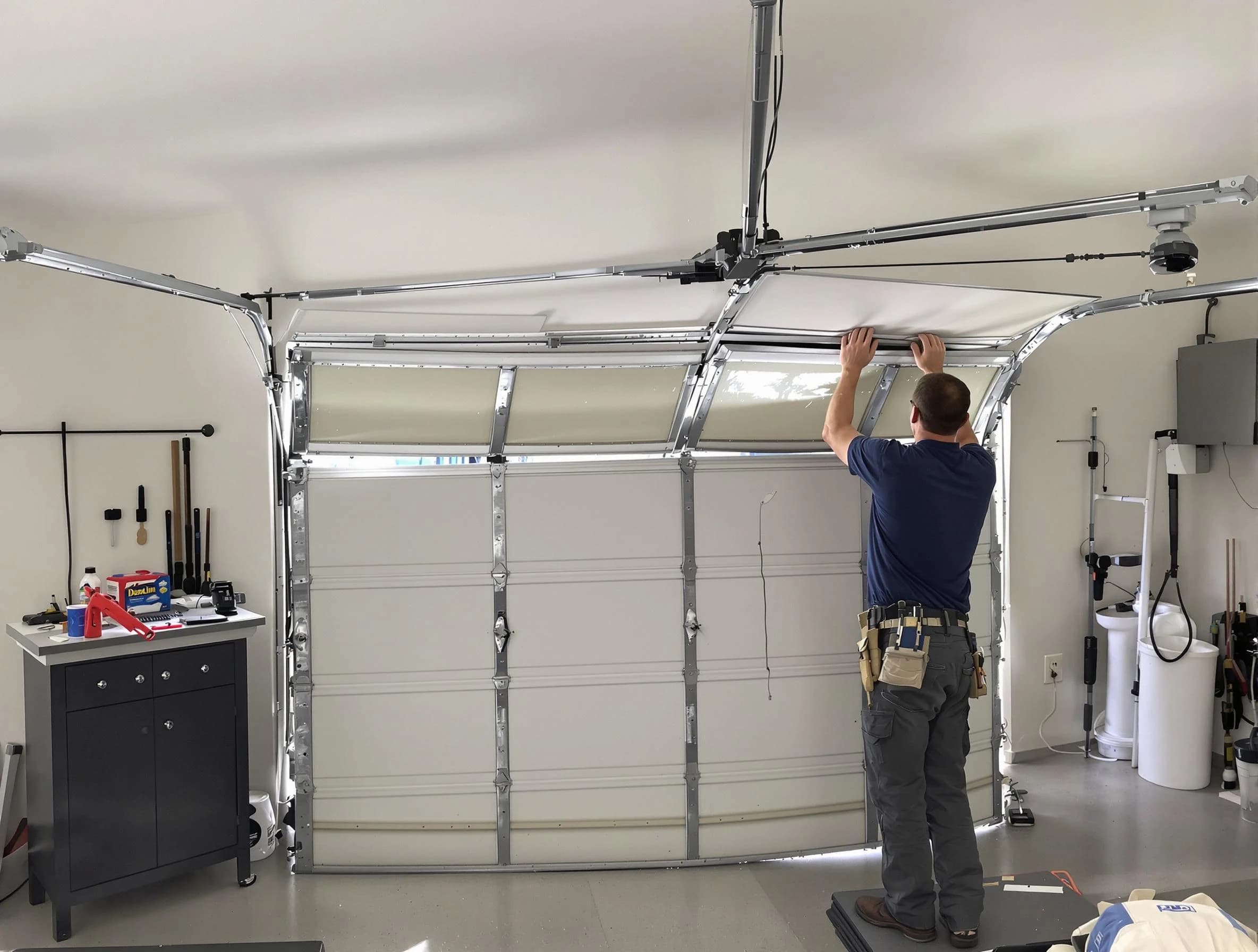 Covington Garage Door Repair specialist performing precise section replacement on Covington garage door