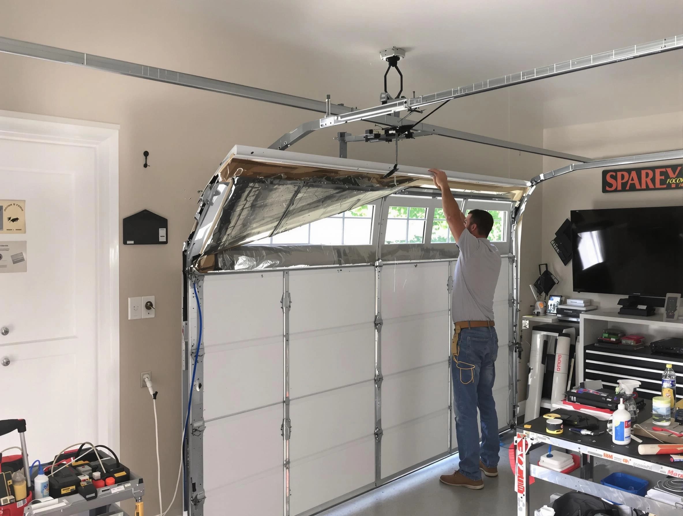 Garage door section replacement by Covington Garage Door Repair in Covington