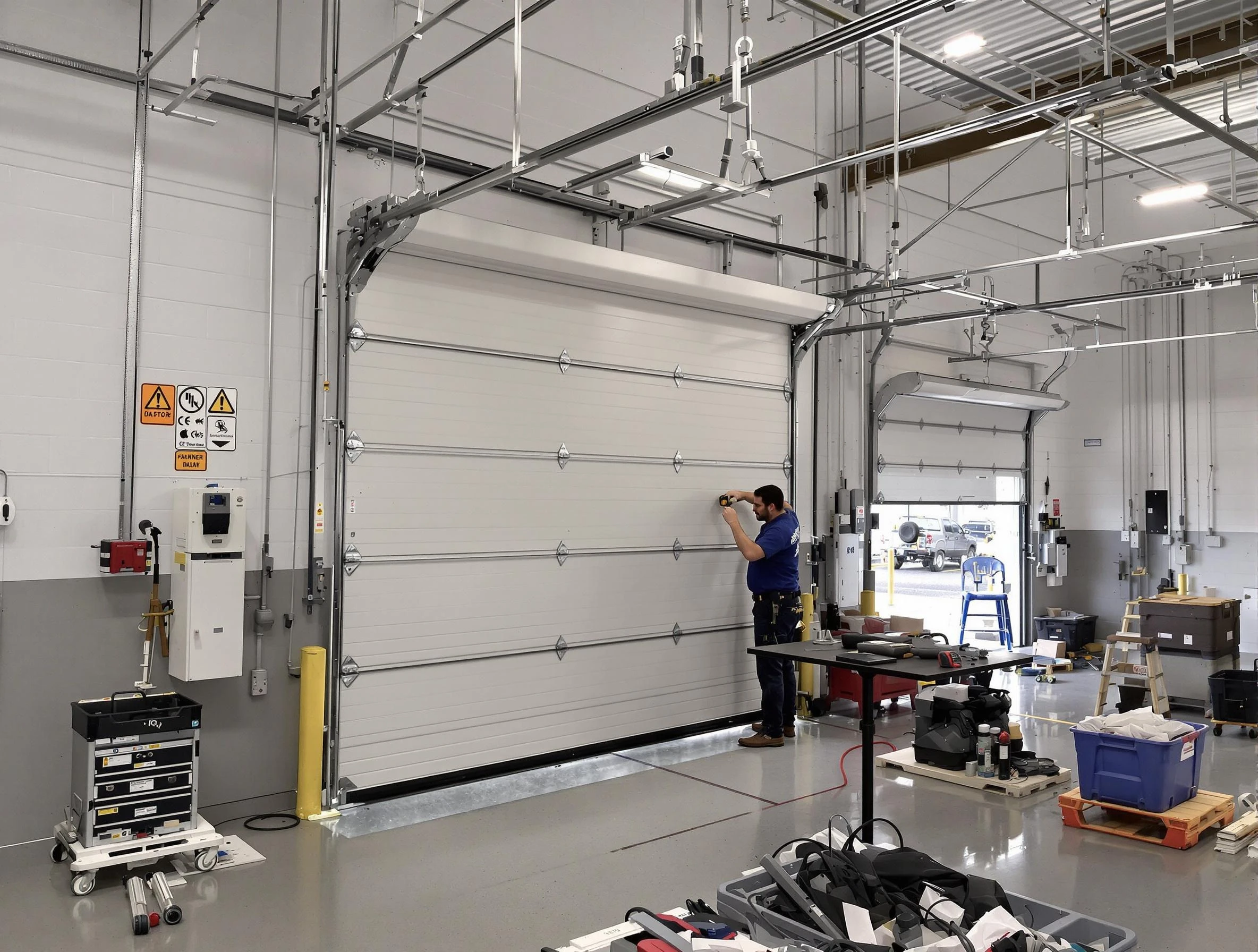 Commercial garage door repair being performed by Covington Garage Door Repair expert in Covington