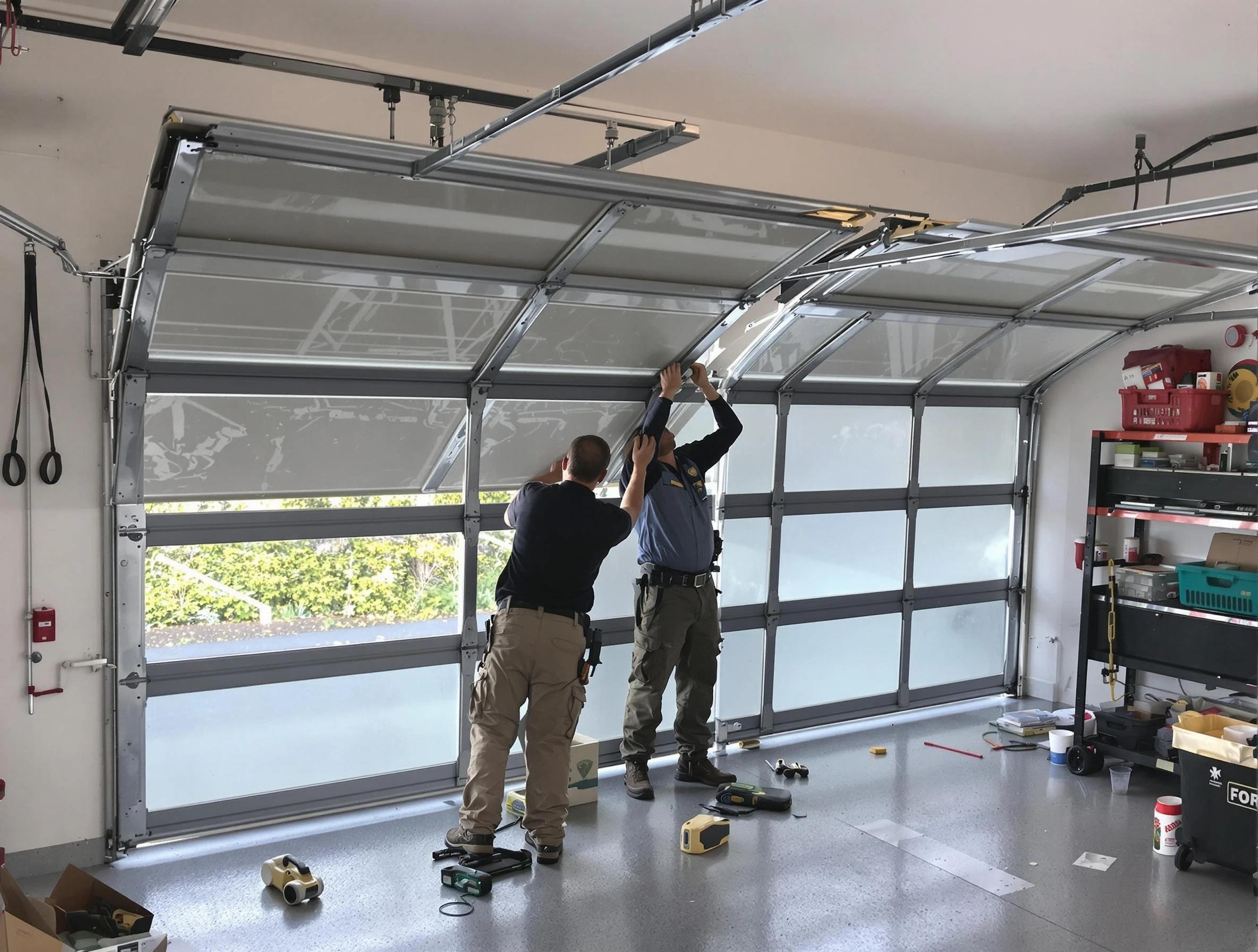 Covington Garage Door Repair expert performing precise panel replacement on Covington garage door