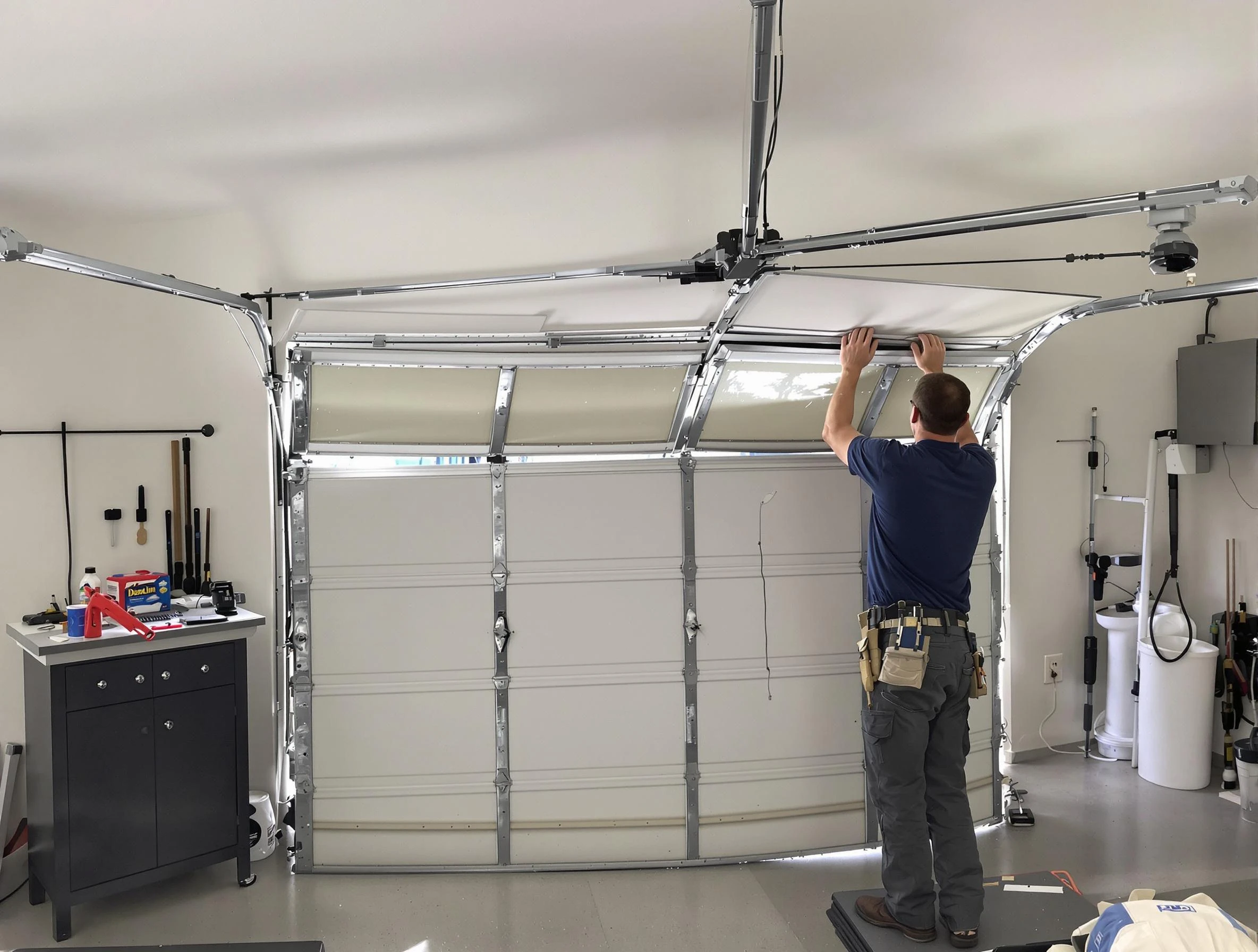 Covington Garage Door Repair specialist performing precise section replacement on Covington garage door